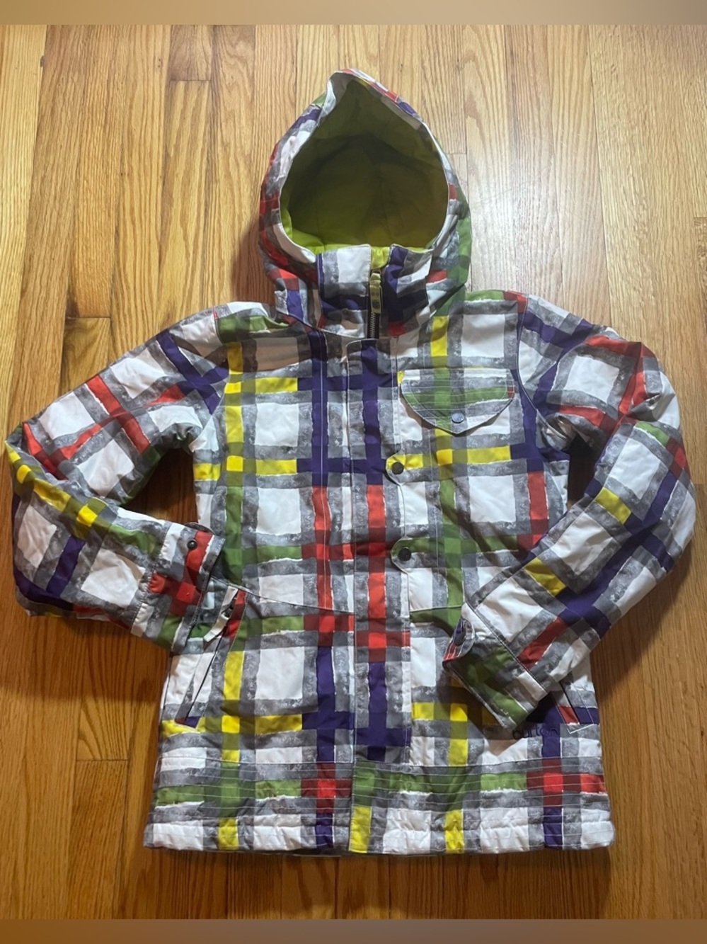 Burton Dry Ride Cool Flavors Hooded Ski Snowboard Jacket Coat Size Small Plaid